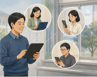 Google Chatで校内連絡を共有する様子